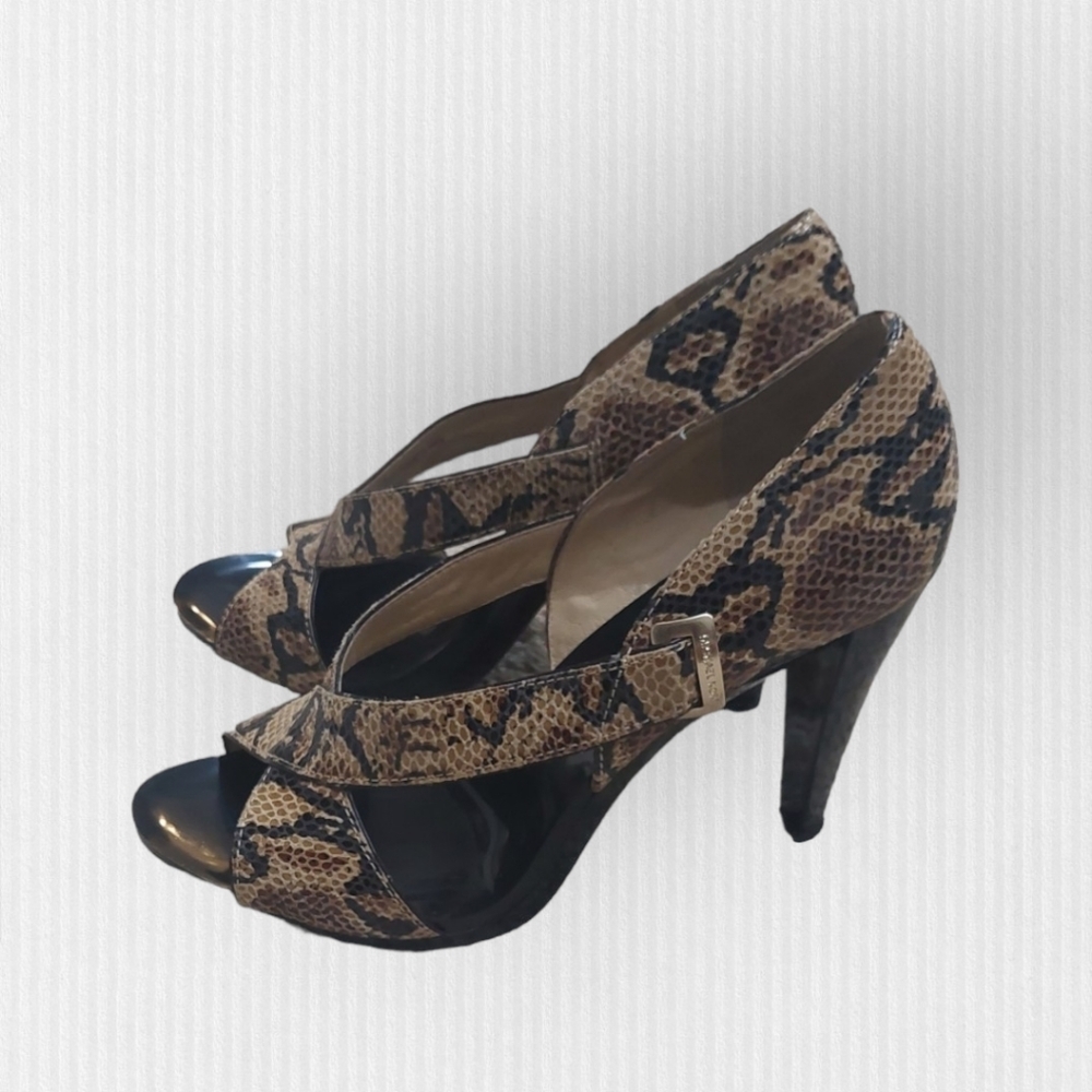 Michael Kors Strappy Brown Black Python Print Hee… - image 2